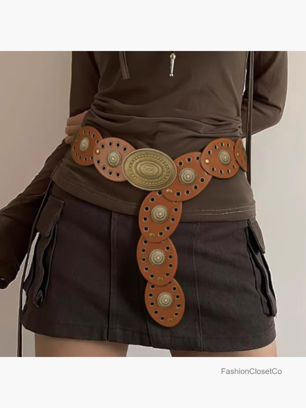 Women Disc Concho PU Leather Vintage Western Cowgirl Belt - Picture 4 of 7